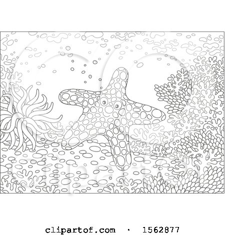 Clipart of a Lineart Starfish on a Reef - Royalty Free Vector Illustration by Alex Bannykh