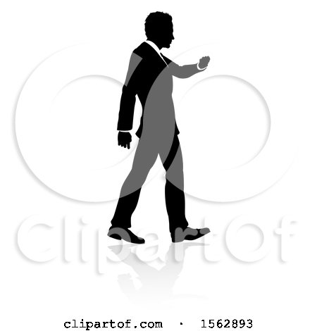Clipart of a Silhouetted Business Man Walking, with a Reflection or Shadow - Royalty Free Vector Illustration by AtStockIllustration