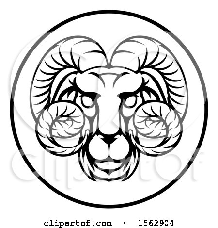Clipart of a Black and White Zodiac Horoscope Astrology Aries Ram Circle Design - Royalty Free Vector Illustration by AtStockIllustration