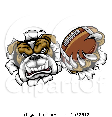 Clipart of a Tough Bulldog Monster Sports Mascot Holding out a Basketball in One Clawed Paw and Breaking Through a Wall - Royalty Free Vector Illustration by AtStockIllustration