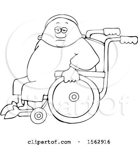 Clipart of a Cartoon Lineart Black Man in a Wheelchair - Royalty Free Vector Illustration by djart