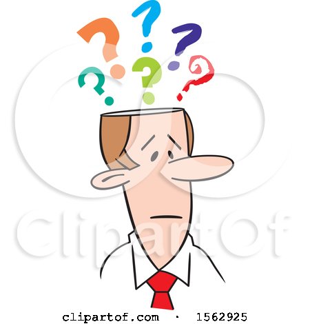 Clipart of a Cartoon White Business Man with Questions - Royalty Free Vector Illustration by Johnny Sajem