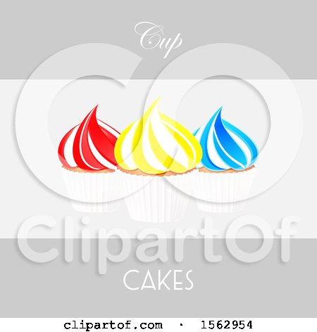 Clipart of Colorful Cupcakes with Text on Gray - Royalty Free Vector Illustration by elaineitalia