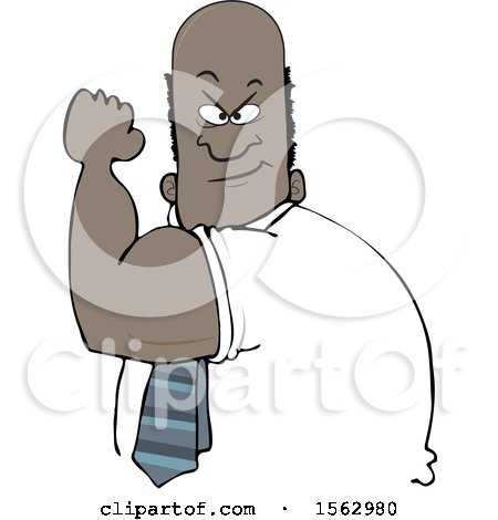 Clipart of a Strong Black Man Flexing His Big Arm Muscles and Flashing a Tough Face - Royalty Free Vector Illustration by djart