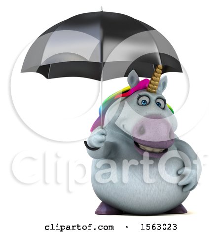 Clipart of a 3d Chubby Unicorn Holding an Umbrella, on a White Background - Royalty Free Illustration by Julos