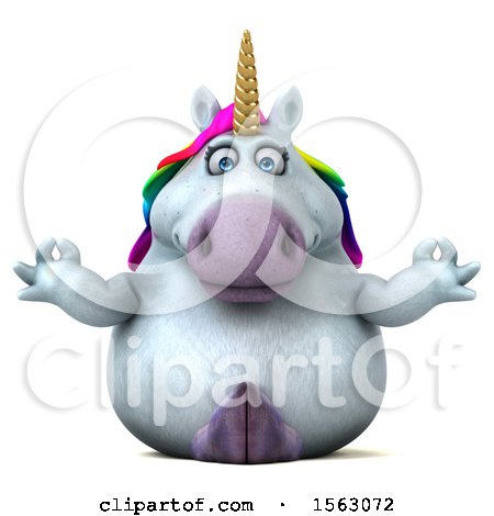 Clipart of a 3d Chubby Unicorn Meditating, on a White Background - Royalty Free Illustration by Julos