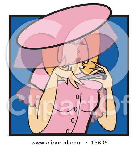 Snobbish Blond Caucasian Woman In A Pink Hat And Dress, Filing Her Nails While Ignoring Everyone Else Clipart Illustration by Andy Nortnik