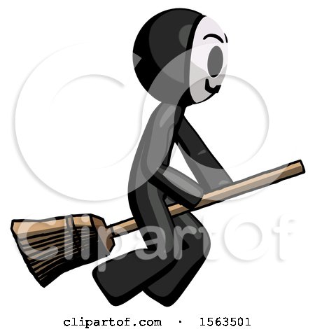 Black Little Anarchist Hacker Man Flying on Broom by Leo Blanchette