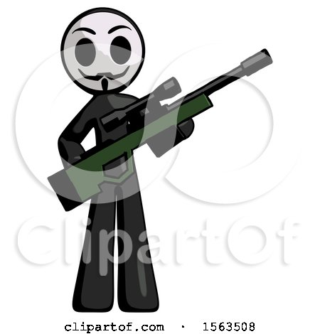 Black Little Anarchist Hacker Man Holding Sniper Rifle Gun by Leo Blanchette
