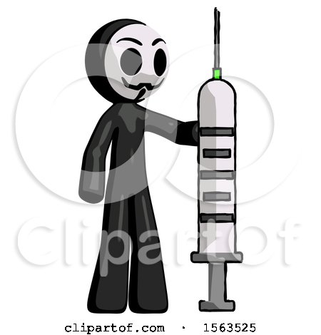 Black Little Anarchist Hacker Man Holding Large Syringe by Leo Blanchette