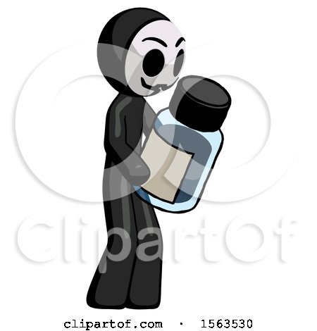 Black Little Anarchist Hacker Man Holding Glass Medicine Bottle by Leo Blanchette