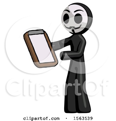 Black Little Anarchist Hacker Man Reviewing Stuff on Clipboard by Leo Blanchette
