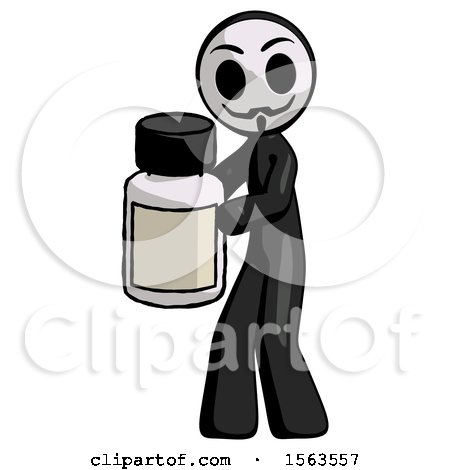 Black Little Anarchist Hacker Man Holding White Medicine Bottle by Leo Blanchette