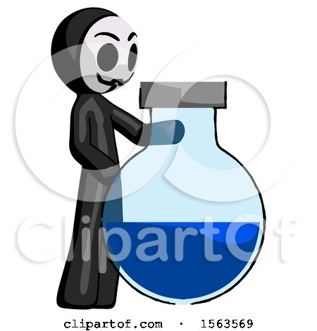 Black Little Anarchist Hacker Man Standing Beside Large Round Flask or Beaker by Leo Blanchette