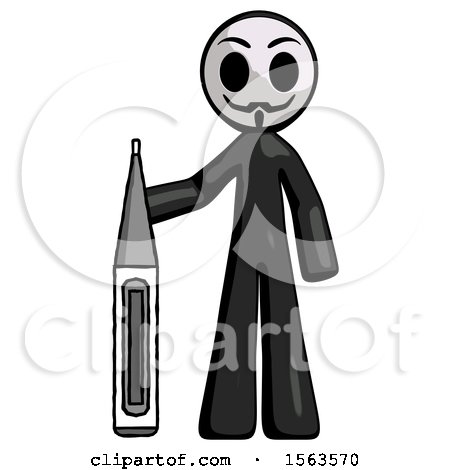 Black Little Anarchist Hacker Man Standing with Large Thermometer by Leo Blanchette