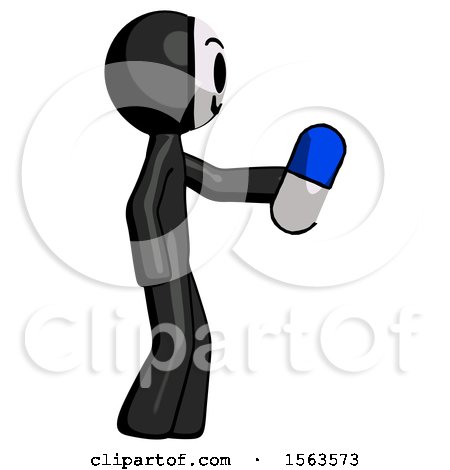 Black Little Anarchist Hacker Man Holding Blue Pill Walking to Right by Leo Blanchette