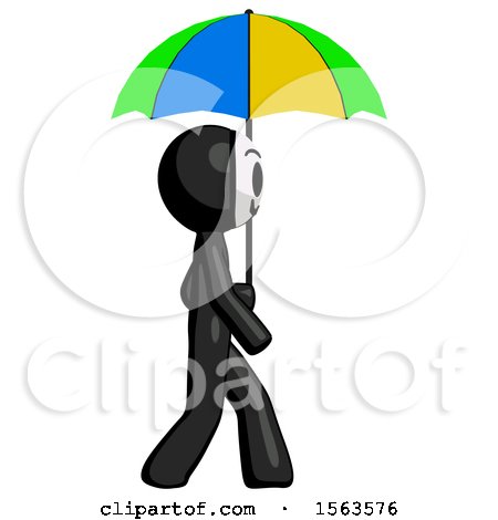 Black Little Anarchist Hacker Man Walking with Colored Umbrella by Leo Blanchette