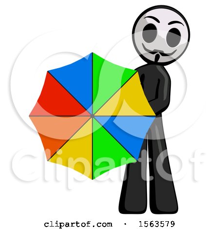 Black Little Anarchist Hacker Man Holding Rainbow Umbrella out to Viewer by Leo Blanchette