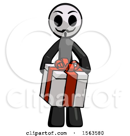 Black Little Anarchist Hacker Man Gifting Present with Large Bow Front View by Leo Blanchette