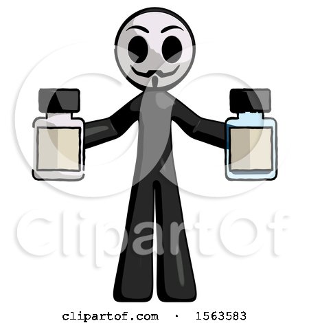 Black Little Anarchist Hacker Man Holding Two Medicine Bottles by Leo Blanchette