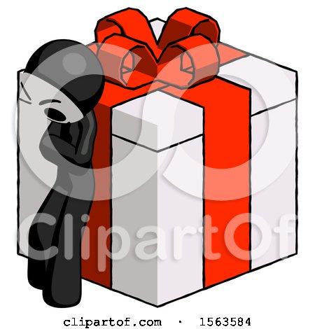 Black Little Anarchist Hacker Man Leaning on Gift with Red Bow Angle View by Leo Blanchette