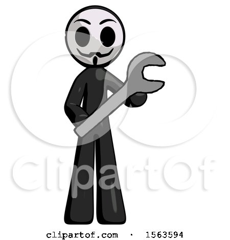 Black Little Anarchist Hacker Man Holding Large Wrench with Both Hands by Leo Blanchette