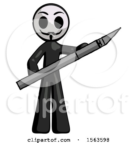 Black Little Anarchist Hacker Man Holding Large Scalpel by Leo Blanchette