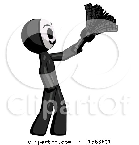 Black Little Anarchist Hacker Man Dusting with Feather Duster Upwards by Leo Blanchette