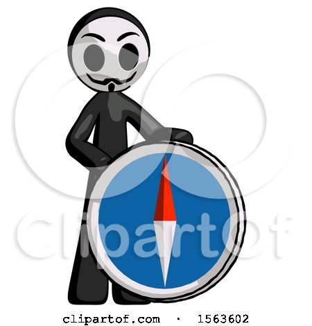 Black Little Anarchist Hacker Man Standing Beside Large Compass by Leo Blanchette