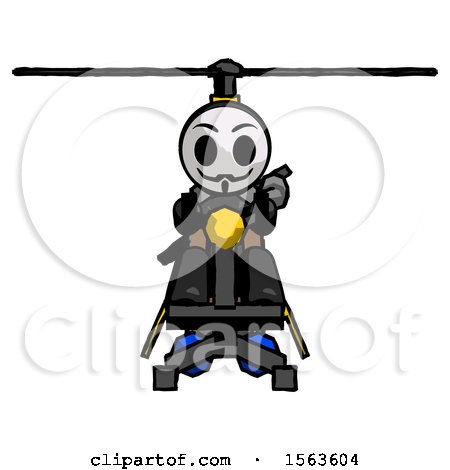 Black Little Anarchist Hacker Man Flying in Gyrocopter Front View by Leo Blanchette