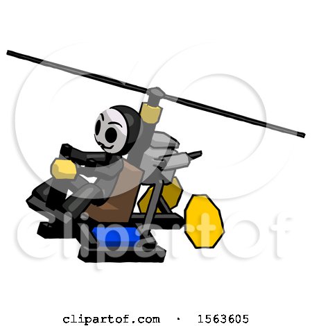 Black Little Anarchist Hacker Man Flying in Gyrocopter Front Side Angle Top View by Leo Blanchette