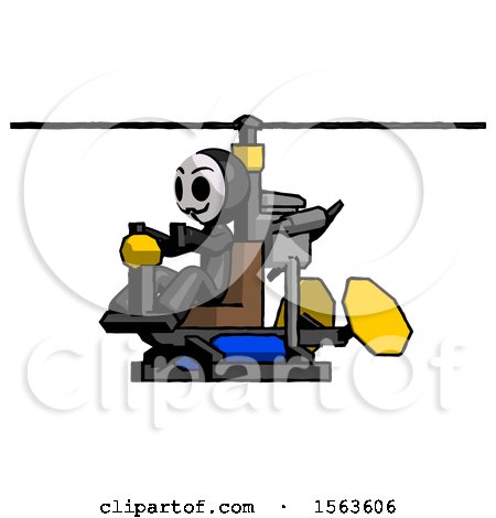 Black Little Anarchist Hacker Man Flying in Gyrocopter Front Side Angle View by Leo Blanchette