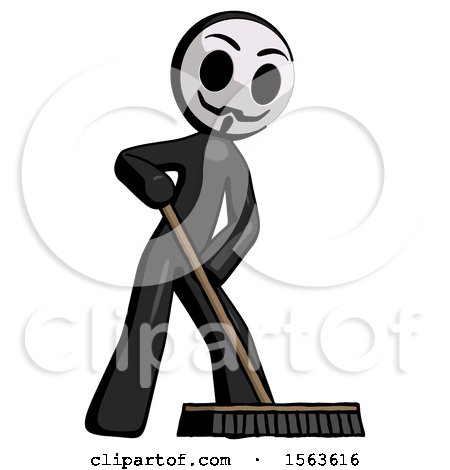 Black Little Anarchist Hacker Man Cleaning Services Janitor Sweeping Floor with Push Broom by Leo Blanchette