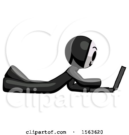 Black Little Anarchist Hacker Man Using Laptop Computer While Lying on Floor Side View by Leo Blanchette