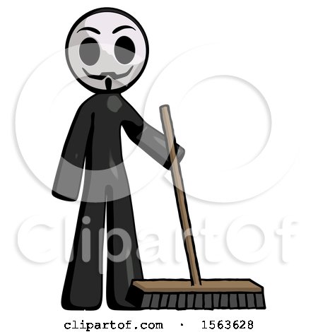 Black Little Anarchist Hacker Man Standing with Industrial Broom by Leo Blanchette