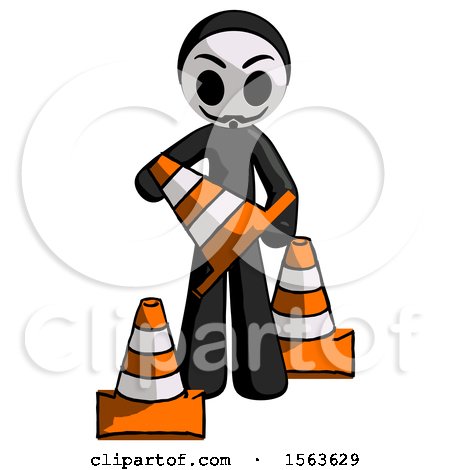 Black Little Anarchist Hacker Man Holding a Traffic Cone by Leo Blanchette