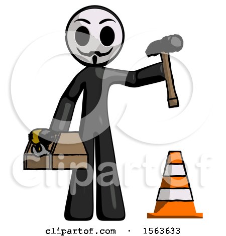 Black Little Anarchist Hacker Man Under Construction Concept, Traffic Cone and Tools by Leo Blanchette
