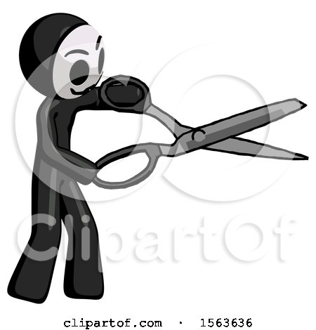 Black Little Anarchist Hacker Man Holding Giant Scissors Cutting out Something by Leo Blanchette