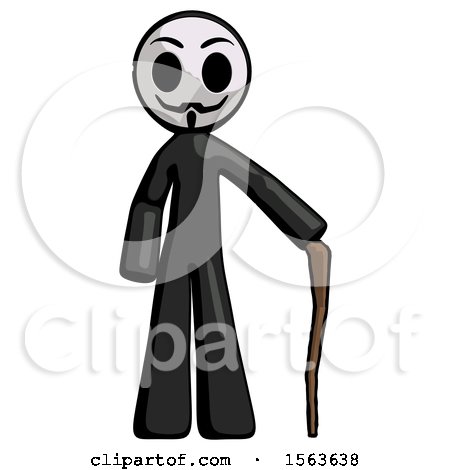 Black Little Anarchist Hacker Man Standing with Hiking Stick by Leo Blanchette