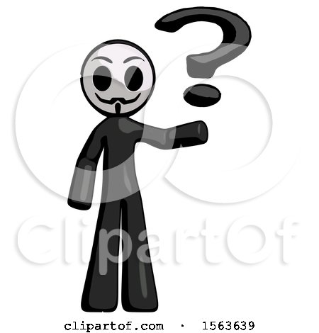 Black Little Anarchist Hacker Man Holding Question Mark to Right by Leo Blanchette