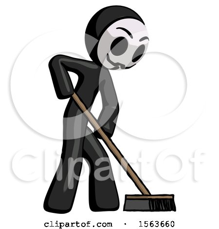 Black Little Anarchist Hacker Man Cleaning Services Janitor Sweeping Side View by Leo Blanchette