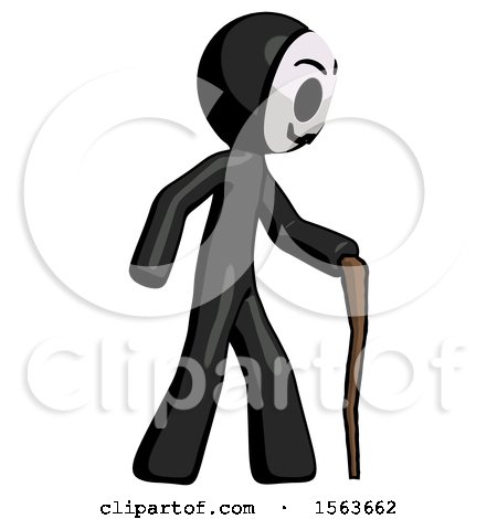 Black Little Anarchist Hacker Man Walking with Hiking Stick by Leo Blanchette