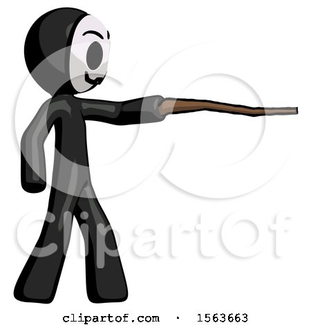 Black Little Anarchist Hacker Man Pointing with Hiking Stick by Leo Blanchette
