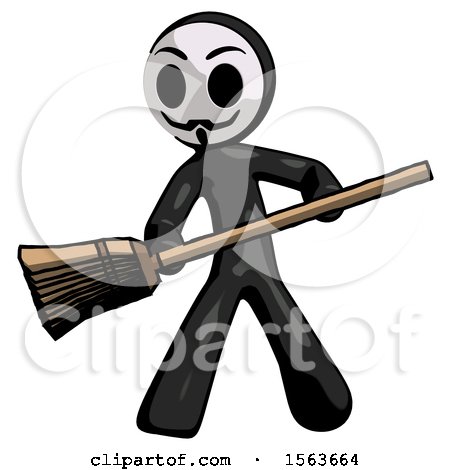 Black Little Anarchist Hacker Man Broom Fighter Defense Pose by Leo Blanchette