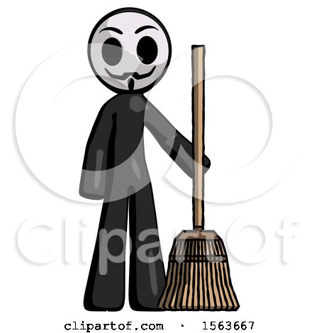 Black Little Anarchist Hacker Man Standing with Broom Cleaning Services by Leo Blanchette