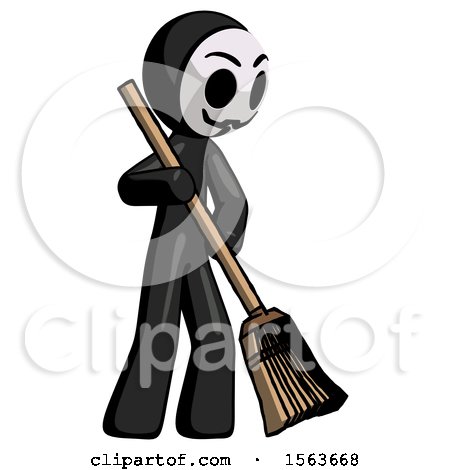 Black Little Anarchist Hacker Man Sweeping Area with Broom by Leo Blanchette