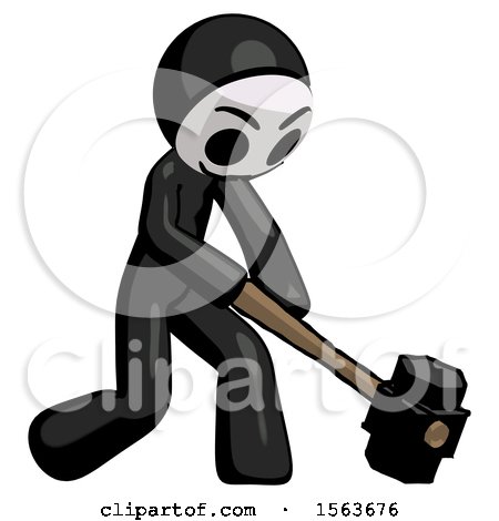 Black Little Anarchist Hacker Man Hitting with Sledgehammer, or Smashing Something at Angle by Leo Blanchette