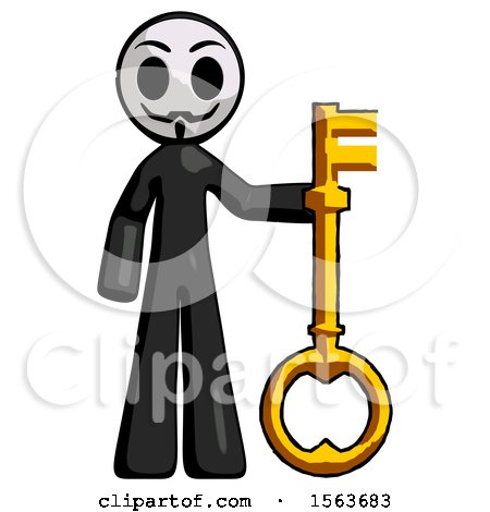 Black Little Anarchist Hacker Man Holding Key Made of Gold by Leo Blanchette