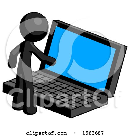 Black Little Anarchist Hacker Man Using Large Laptop Computer by Leo Blanchette