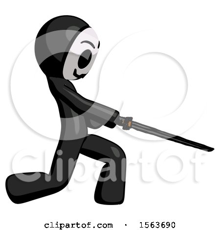 Black Little Anarchist Hacker Man with Ninja Sword Katana Slicing or Striking Something by Leo Blanchette
